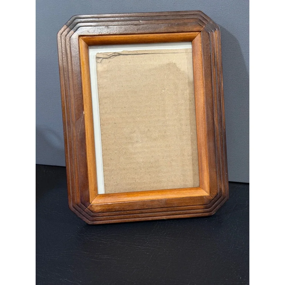 Vintage Wood Picture Frames Set of 2 Geometric Lines 5x7 Photo 9x7 Rustic